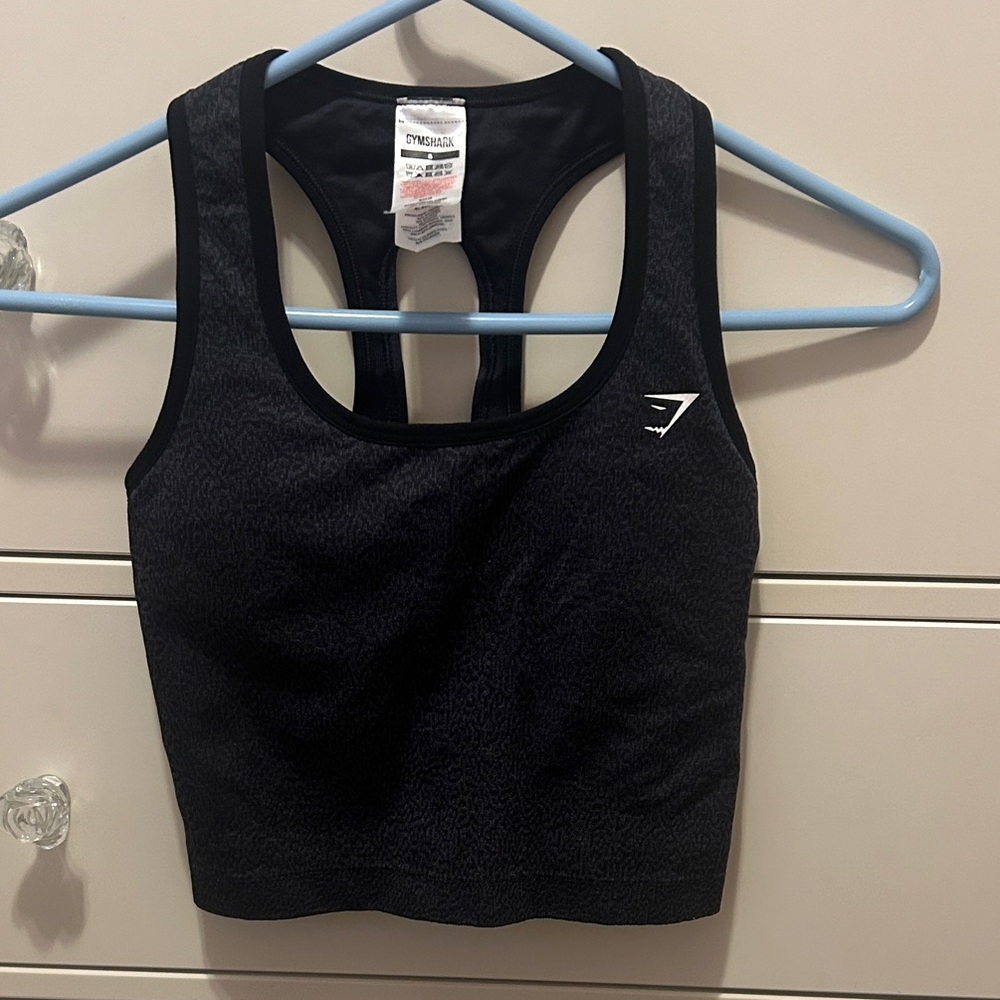 Gymshark Charcoal/Black Sports Bra/Top WORN ONCE Size S. Removable Pads.